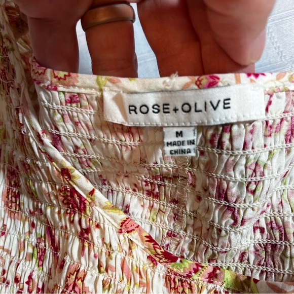 Rose & Olive Smocked Floral Sleeveless Blouse Pink & Yellow Peplum Medium Fairy - Picture 6 of 7